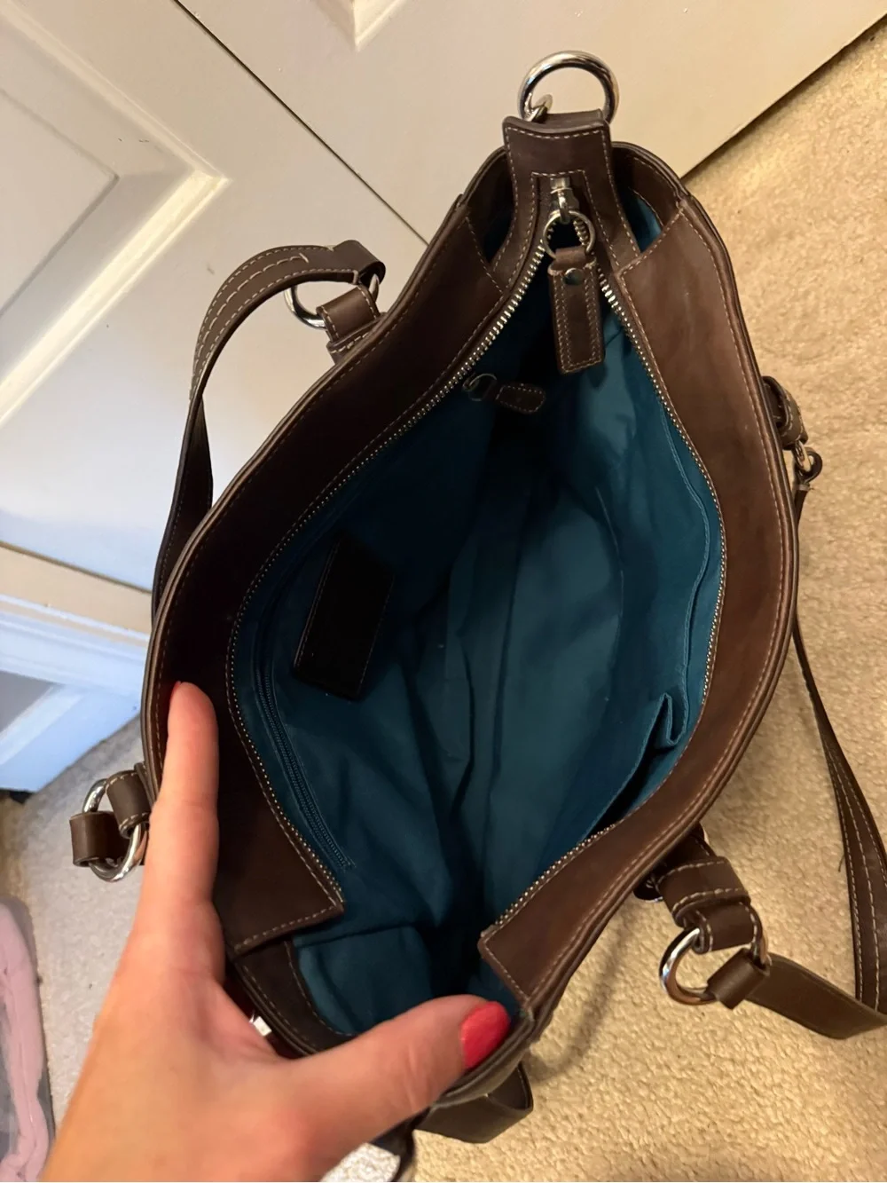 Coach Dark Brown Leather Shoulder Bag with Turn-Lock